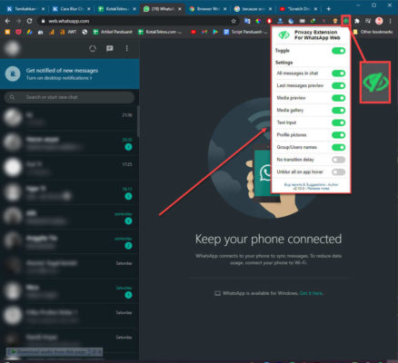 Blur Pesan Chat WhatsApp Web Laptop Dengan Google Chrome Extension