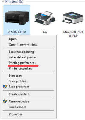 control panel printing preferences